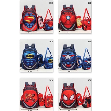New 3D Cartoon Set of 3in1 with Pouch & Sling Bag Backpack For Boys (jiumu)