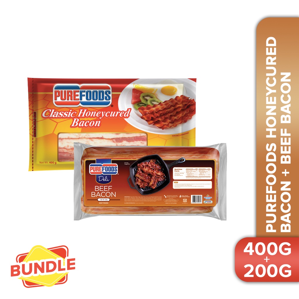 Purefoods Honeycured Bacon 400G + Purefoods Beef Bacon 200g Shopee