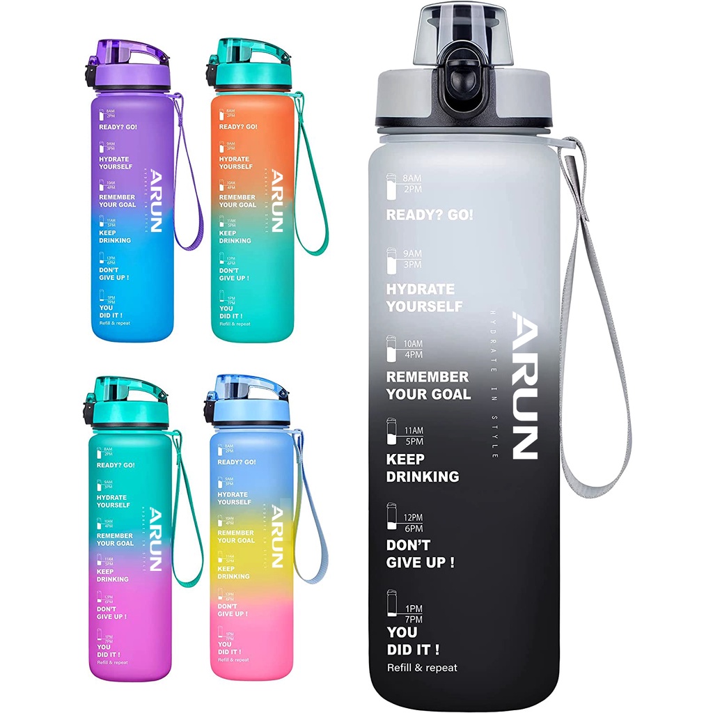 ARUN 1000ML Leakproof BPA Free Drinking Water Bottle with Time Marker