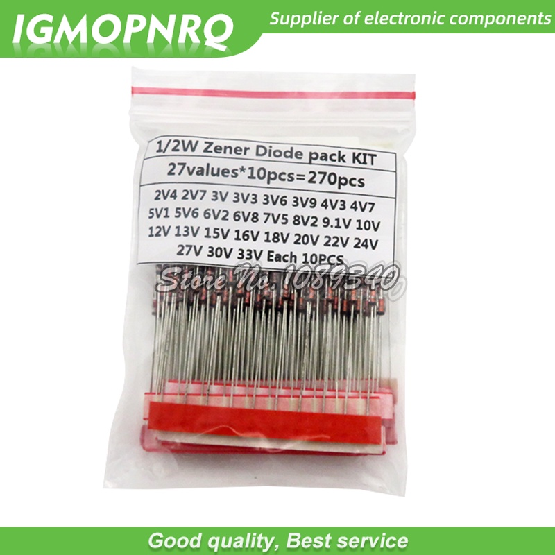 270pcs/lot 0.5W Zener Diode kit Assortment Set 1/2W 2V433V Zener Diode