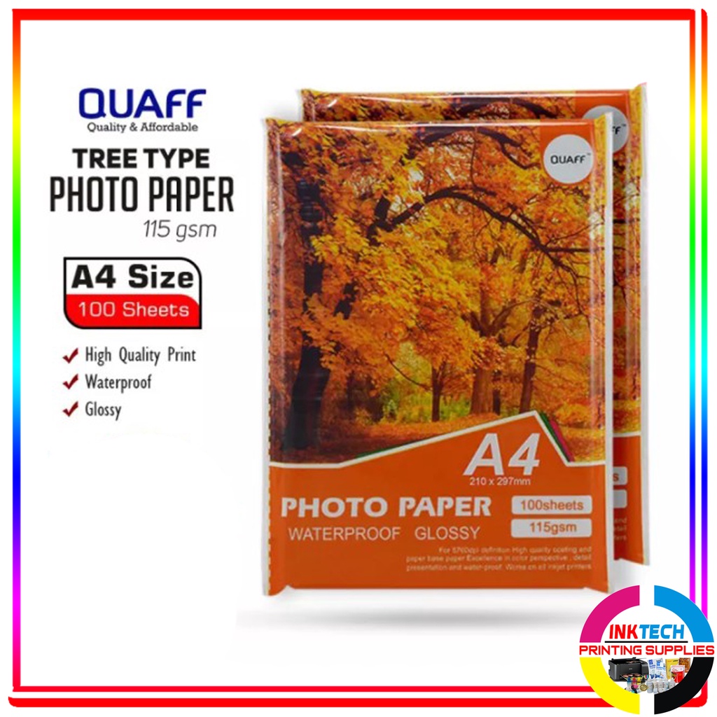 QUAFF 115gsm A4 Size Glossy Photo paper no back print 100 sheets/pack