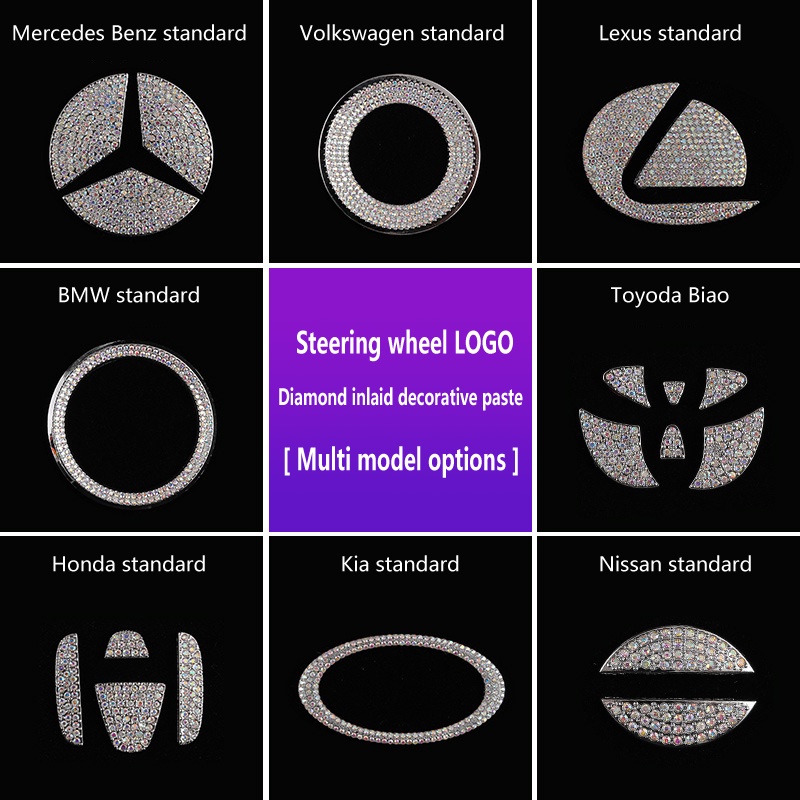 Car Steering Wheel Crystal Emblem Logo Diamond Sticker Decal Cover