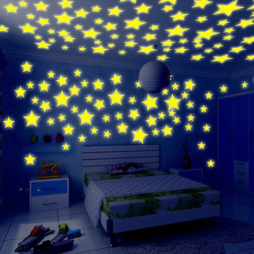 100 Pcs Home Glow In The Dark Stars Ceiling Wall Stickers Baby Bedroom 3d Decal