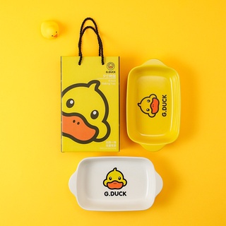 New Promotion G.DUCK Little Yellow Duck Ceramic Plate Gift Set Souvenir Binaural Baking Pan Tablewar