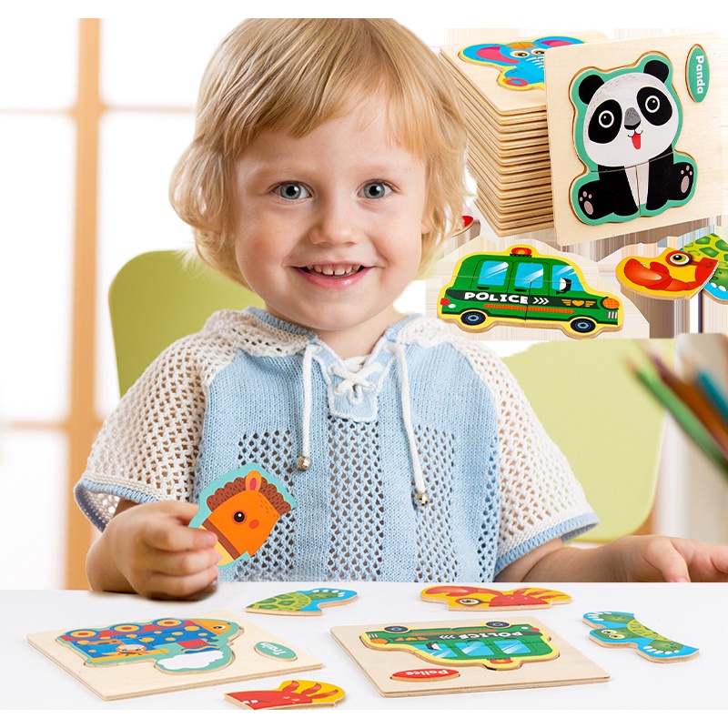 3D Cute Cartoon Puzzle Animals Wooden Jigsaw Puzzles Board For Kids