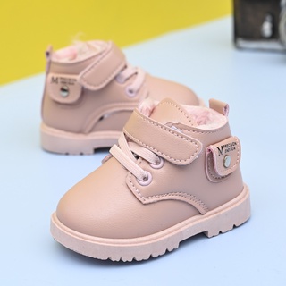 2022 season baby shoes soft bottom toddler shoes 1-3 years old non-slip girls shoes baby high top martin boots plus velv #4