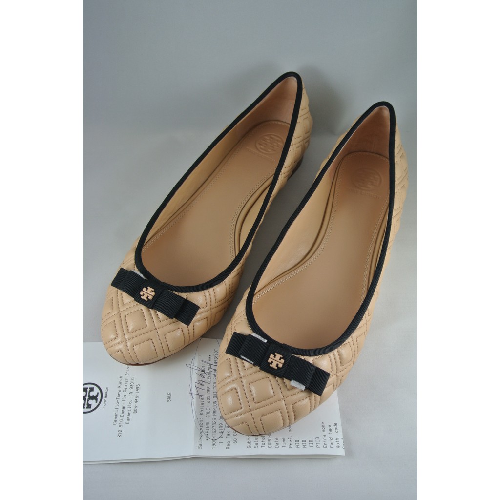 SALE!!! Tory Burch Marion Quilted Ballet Flat - Light Oak - US 9 | Shopee  Philippines