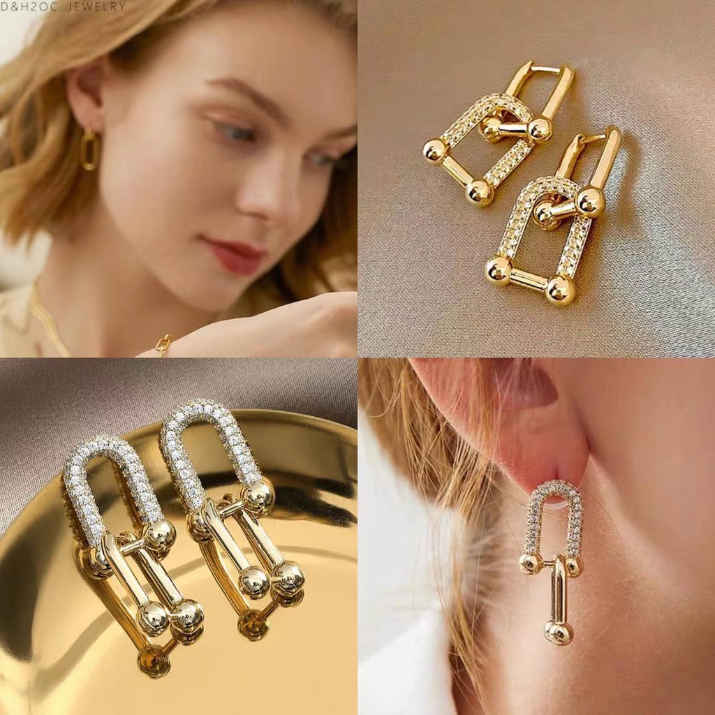 Retro U-shaped Chain Ins Zircon Paper Clip Horseshoe Gold Plated Chain ...