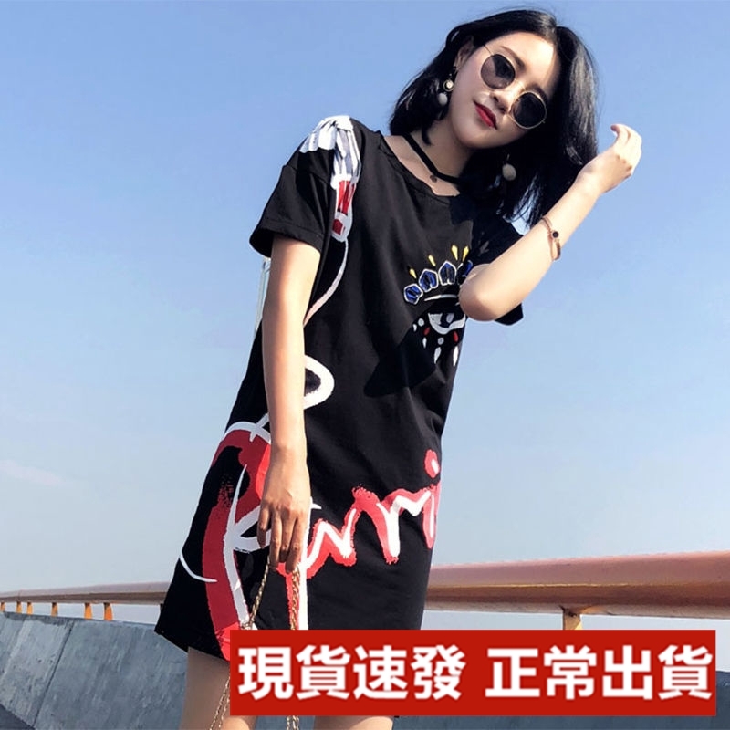 black printed t shirt dress