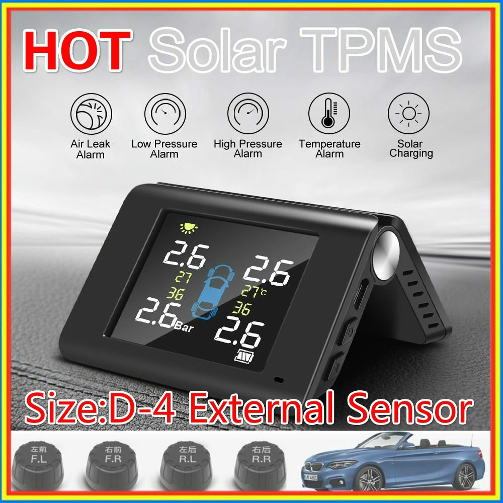 ECOSPEED LED 【2021 Newest Version】 Tire Pressure Monitoring System Solar Power TPMS LCD Display with 4 External Sensors C220 Auto Alarm and Real Time Detection 