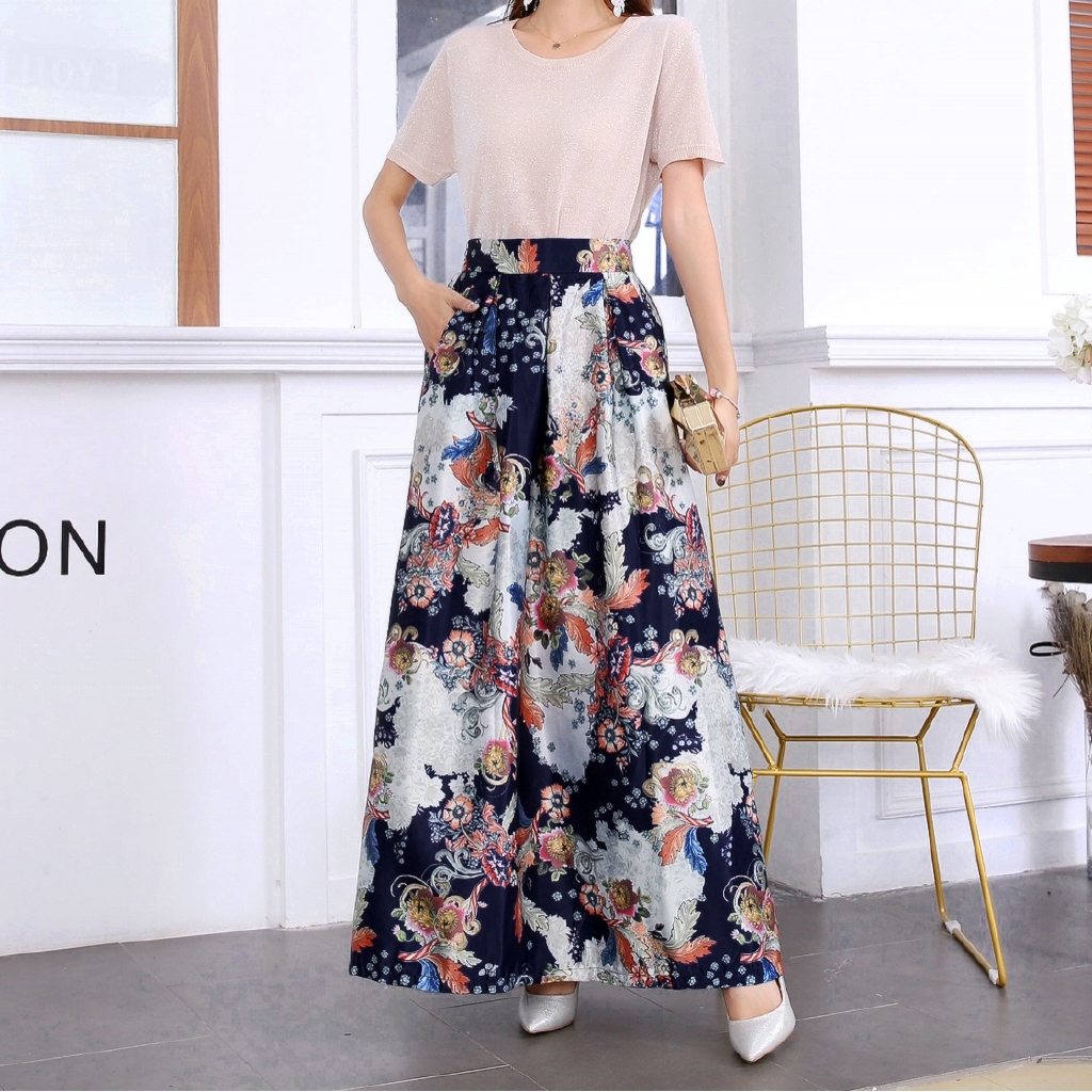 high waisted maxi skirt print