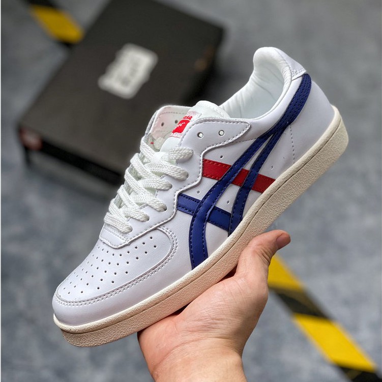 asics white red blue