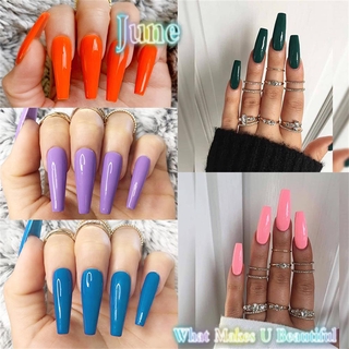 Hs Acrylic False Nails Extension Ballerina Nail Coffin Fake Nail Art Manicure Matte Full Cover Nail Tips 24pcs Set Shopee Philippines