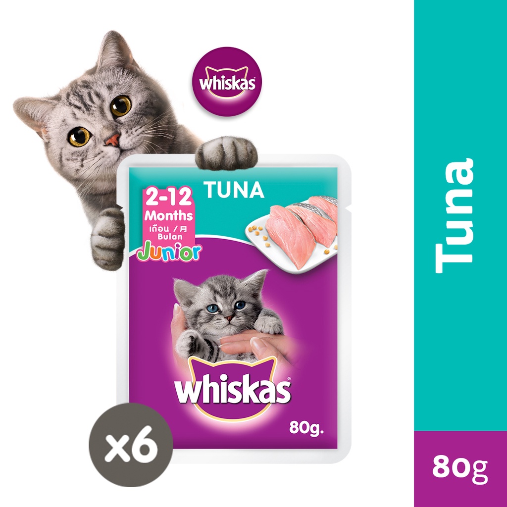 WHISKAS Junior Kitten Food Pouch Kitten Wet Food in Tuna Flavor (6