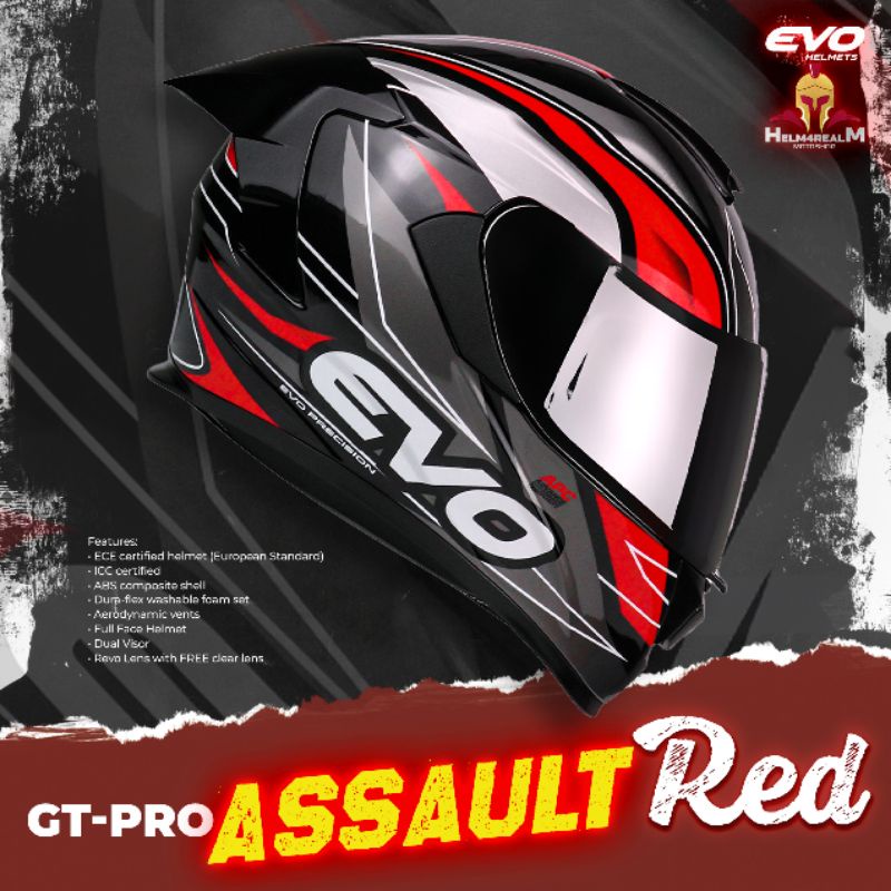 EVO HELMET GTPRO ASSAULT RED FULL FACE DUAL VISOR WITH FREE CLEAR LENS