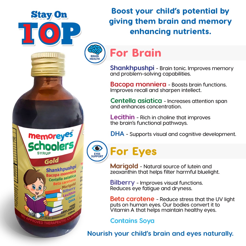 MemorEyes Schoolers Brain And Eye Supplement Memory Enhancer For Kids ...