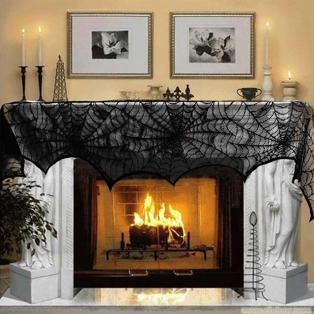 Halloween Decoration Spiderweb Fireplace Mantle Festive Party