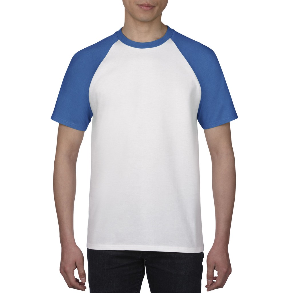 blue and white raglan shirt
