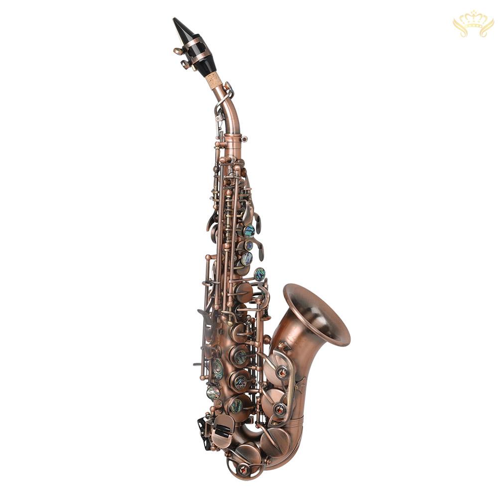 New^Red Antique Soprano Saxophone Bb Key Woodwind Instrument Brass Material with Carrying Case Sax Stand Reed Gloves Cle