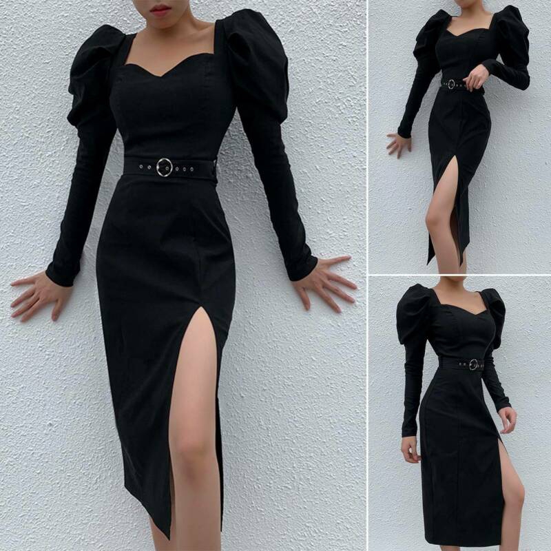 long sleeve gown with slit