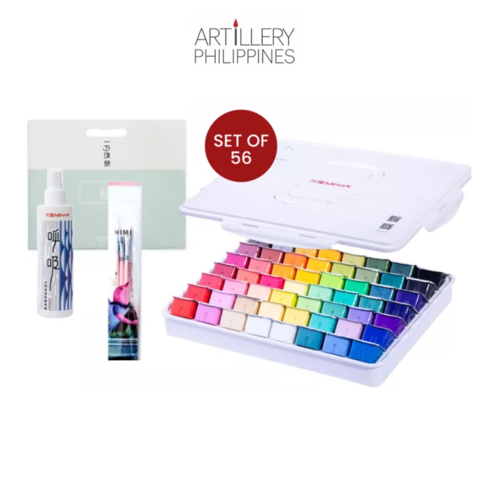 MIYA Himi Gouache Jelly Cup Paint Set Of 56 With Spray + Water Color Paper Brushes Shopee