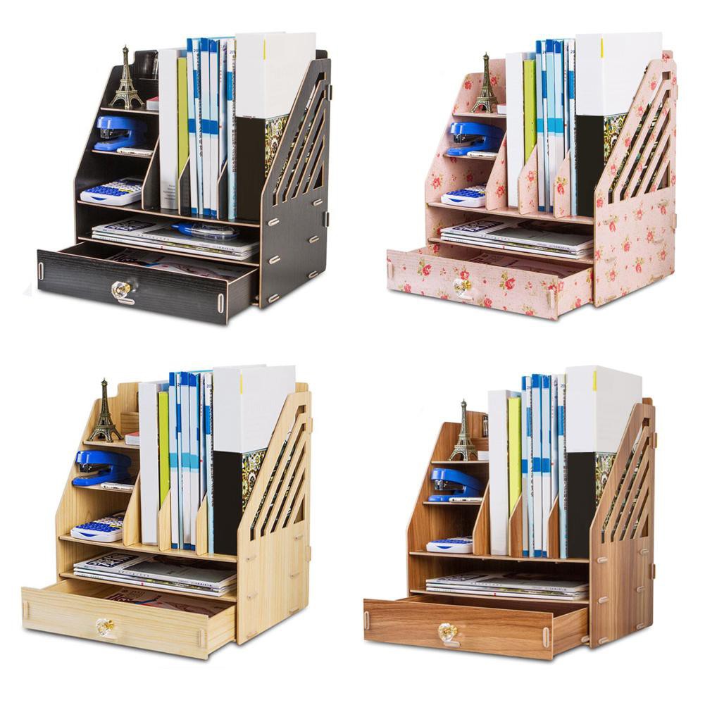 Retro Wooden Desktop Storage Rack Home Office Desk Storage