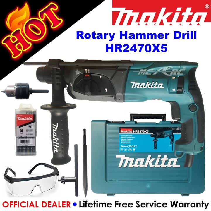 Makita Rotary Hammer Drill HR2470X5 with Safety Goggles Shopee