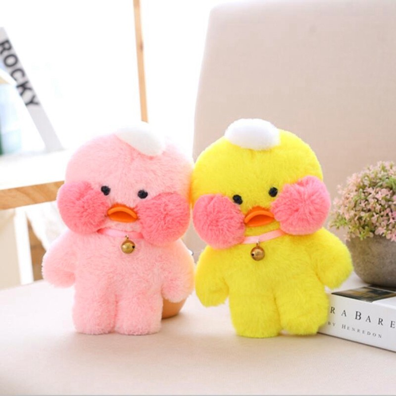 duck plush with pink cheeks