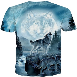 3d Digital Printing Wolf T-shirt Animal Pattern Top Moonlight Wolf Howling Scene Forest Night Oversi #2