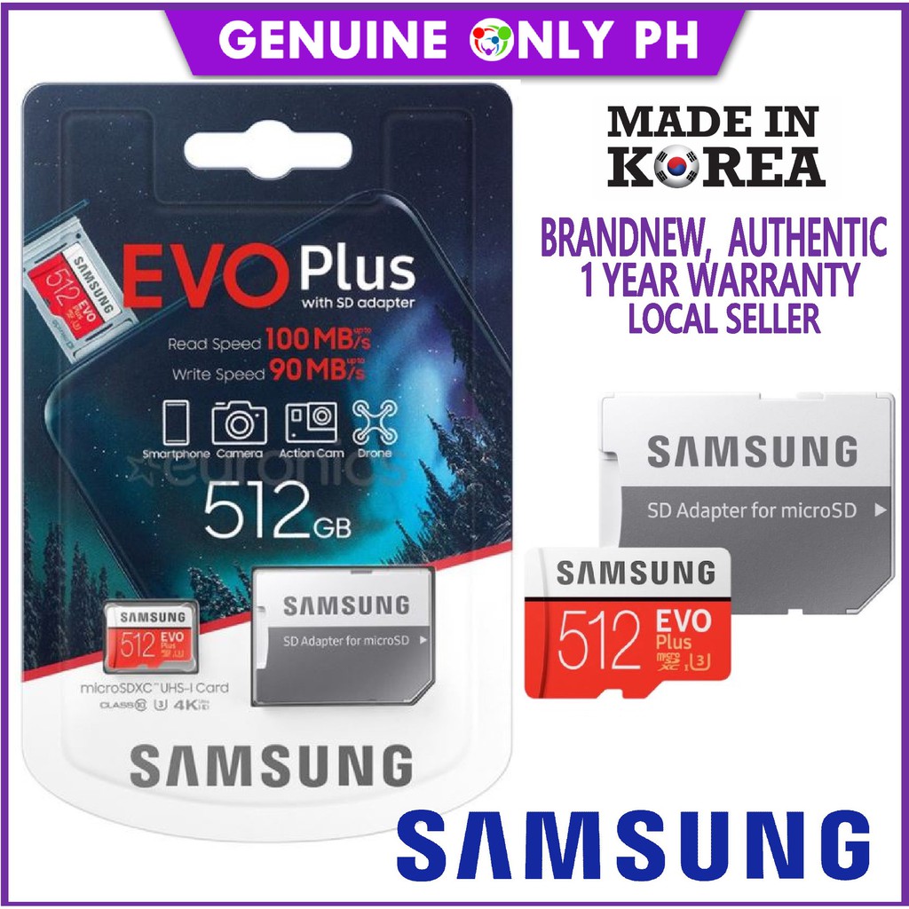 AUTHENTIC Samsung 512GB Evo Plus Micro SD Card with Adapter Latest  Packaging Made in Korea | Shopee Philippines