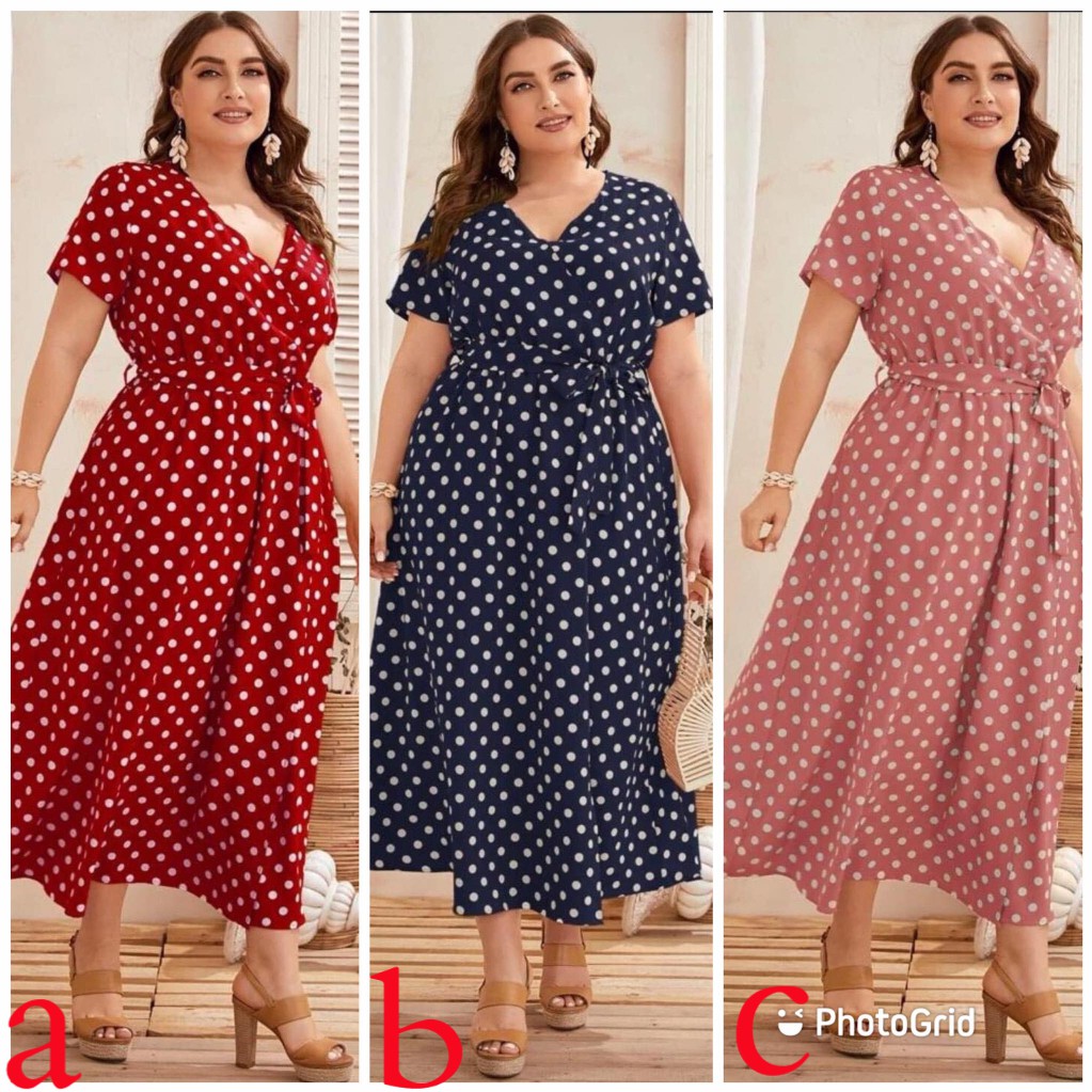 Fashion Bangkok Plus Size Maxi Dress Polka Dot | Shopee Philippines