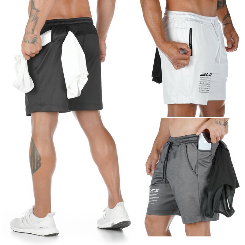 Men's Sports Shorts Quick-drying Pants Fitness Running Jogger Built-in shorts 