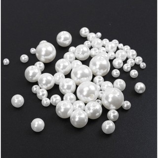 100Pcs 10/12/14/16mm White Half Pearl Round Beads Flat Back Scrapbook Craft DIY 