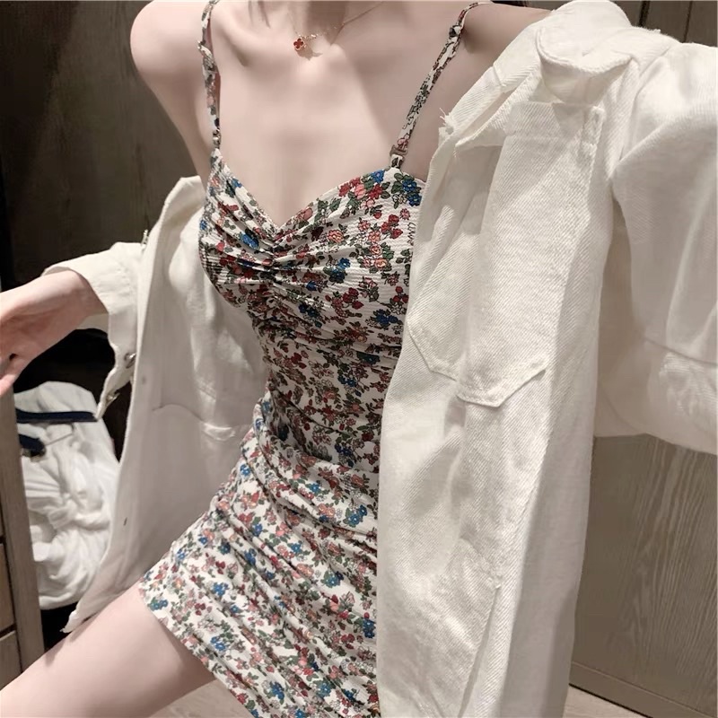 2021 sling dress summer new temperament slim Floral dress women