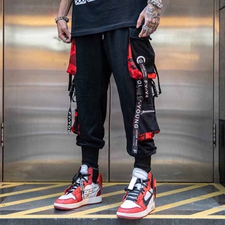Spot overalls beaming trousers necking nine-point pants trendy brand loose hiphop black long pants multi-pocket work casual pants