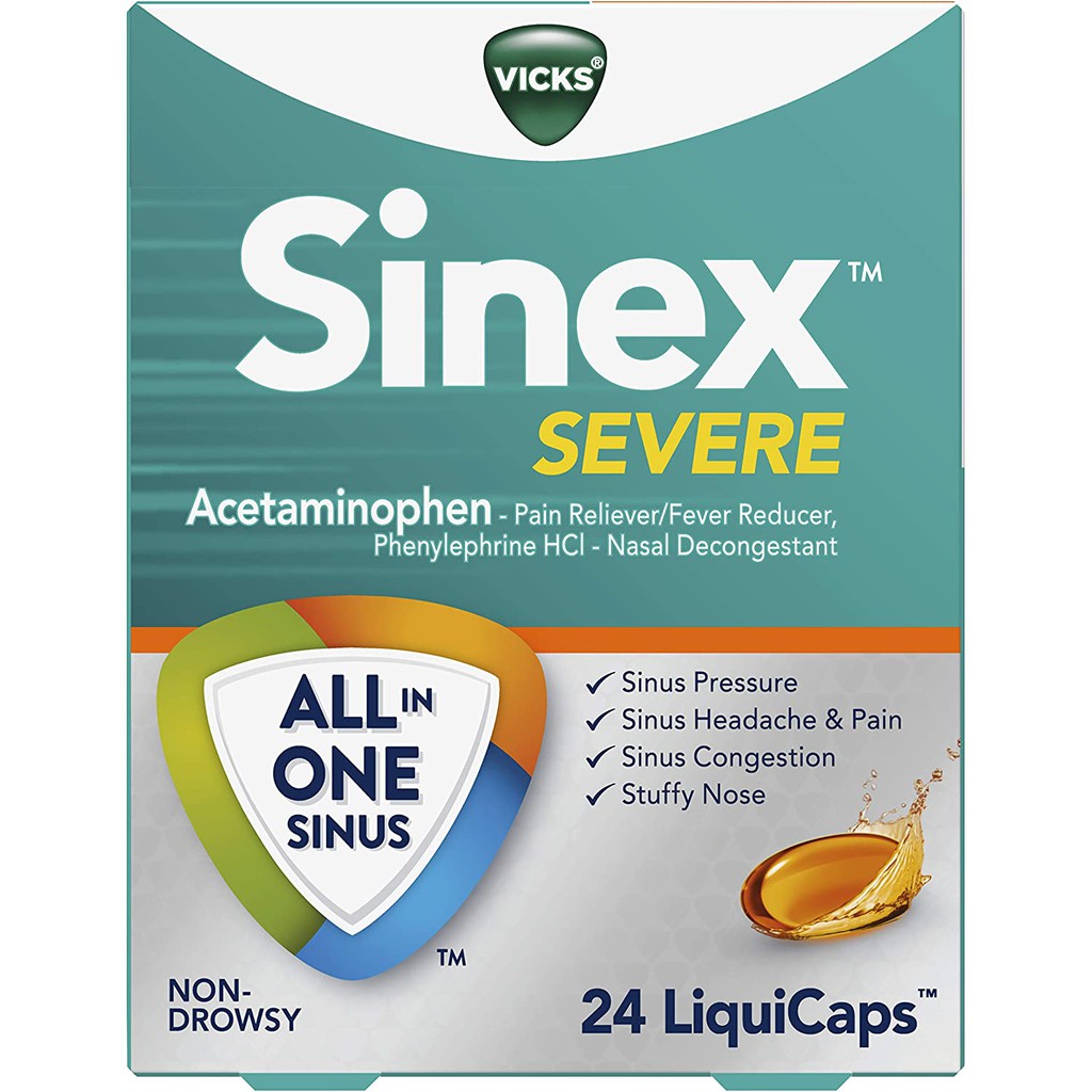Vicks Sinex Severe All In One Sinus Relief 24 Liquicaps Pain Congestion And Headache Relief No Shopee Philippines