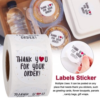 500pcs/roll Round Thank You for Your Order Heart Sticker Handmade Seal Labels 