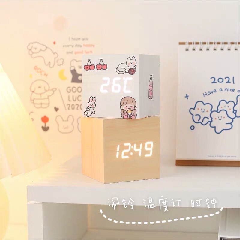 Cy Digital Wooden Voice Control Alarm clock usb Bedside Clock with