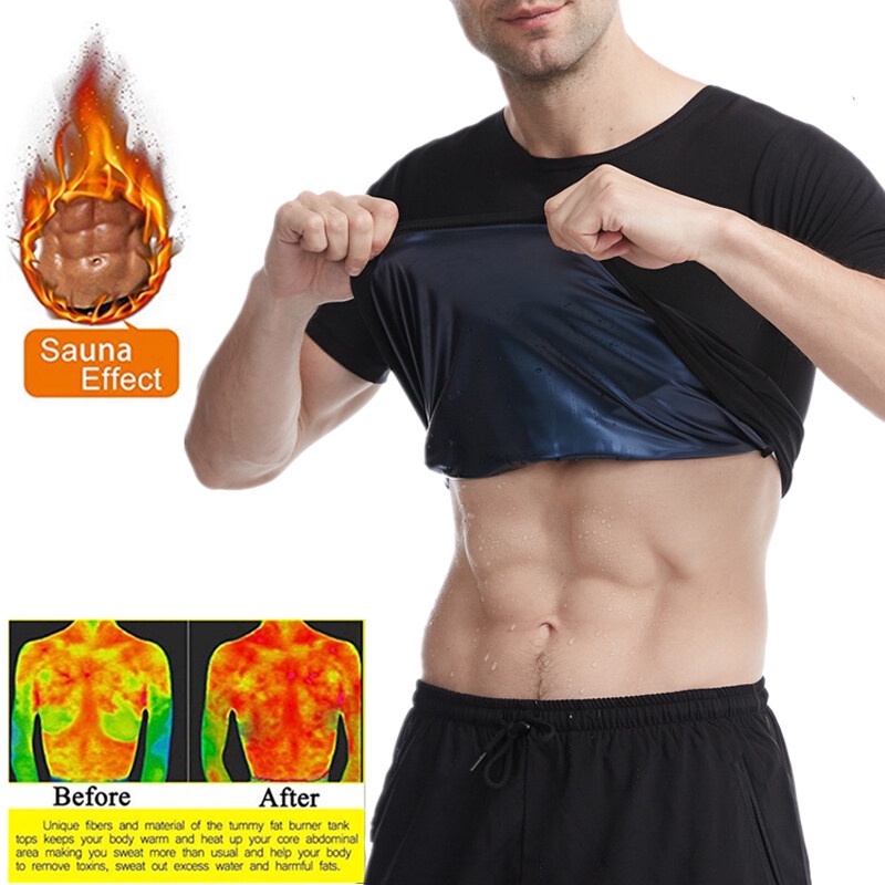 Men Burning Fats Short Sleeve T-Shirt Sauna Sweat Tee Waist Slimmer ...