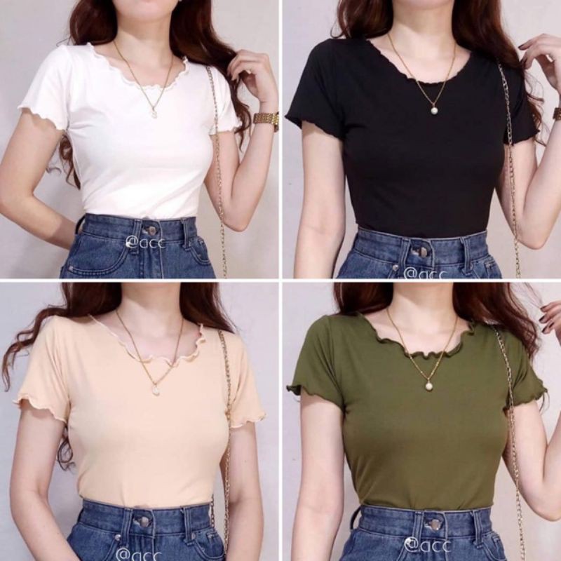 Lettuce Crop Top Blouse stretchable Cotton knitted fabric | Shopee ...