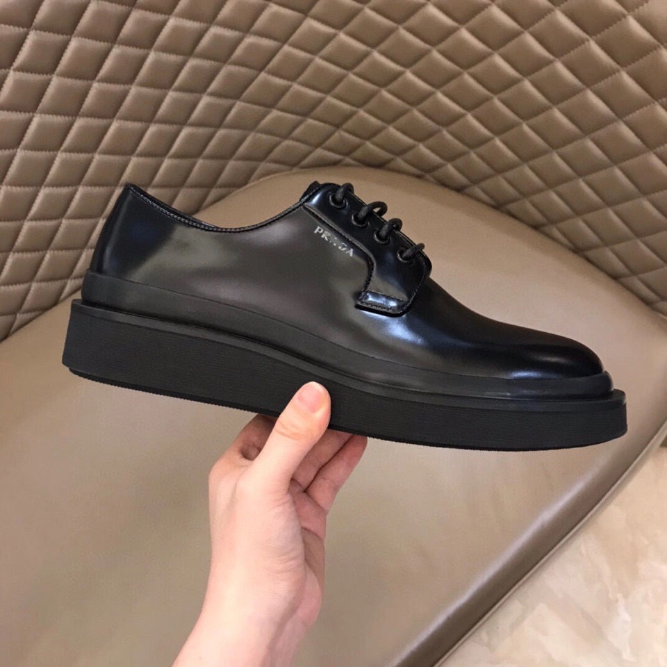 PRADA Counter Original Order ~ P Men's Silk Screen Logo Glossy Derby Shoes  Lace-Up Platform Business | Shopee Philippines