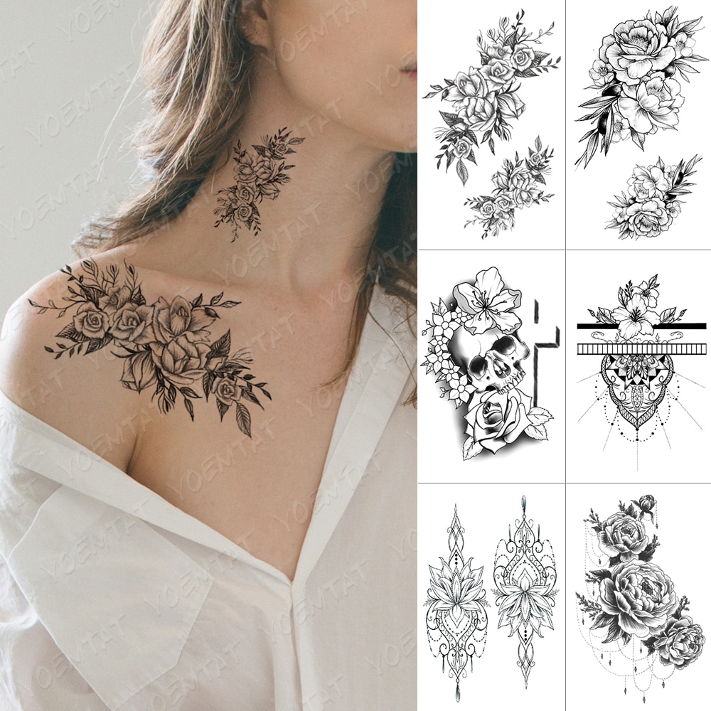 Waterproof Temporary Tattoo Sticker Cross Skull Flowers Flash Tattoos Rose  Peony Body Art Arm Water | Shopee Philippines