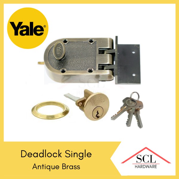 YALE Rim Lock Deadlock Single (Antique Brass) | Shopee Philippines