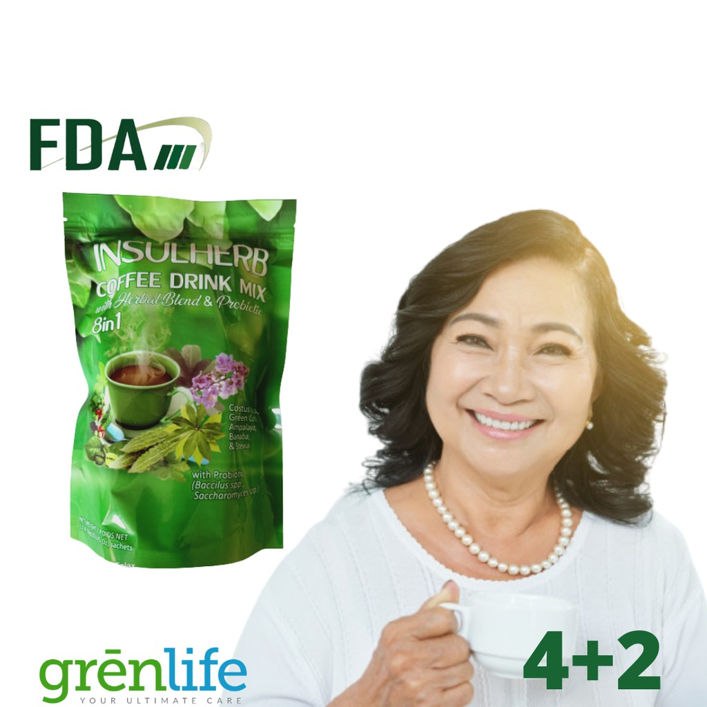 4+2 Insulherb Coffee I Natural Healthy Insulin Green Coffee 8 in1,Sugar