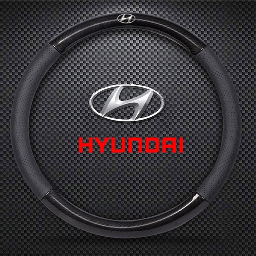 100 Leather Carbon Hyundai Car Steering Wheel Cover for Accent Getz