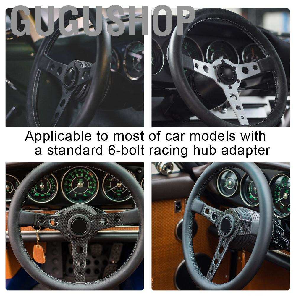 KIMISS 350mm/14in Car Steering Wheel for Prototipo Style 6-Bolt Black Leather Racing Steering Wheel Gray Stitching with Horn Button 