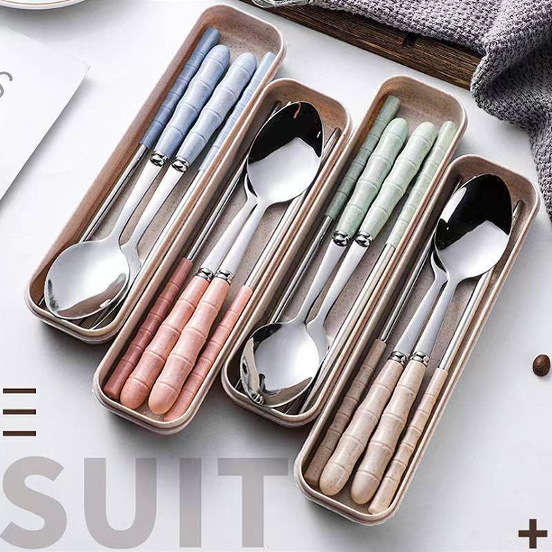 SNJ Korean style Stainless Steel 3In1 Fork Spoon and Chopsticks ...