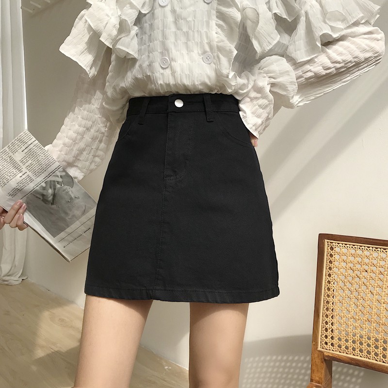 black high waisted skirt denim