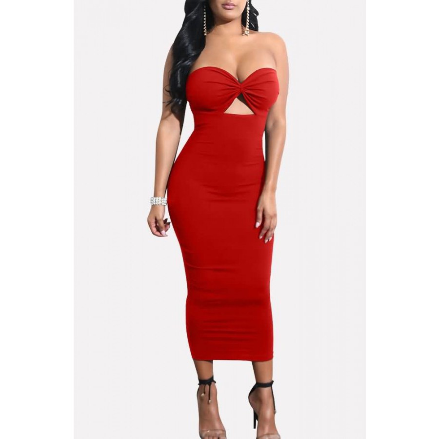 red bodycon dress strapless