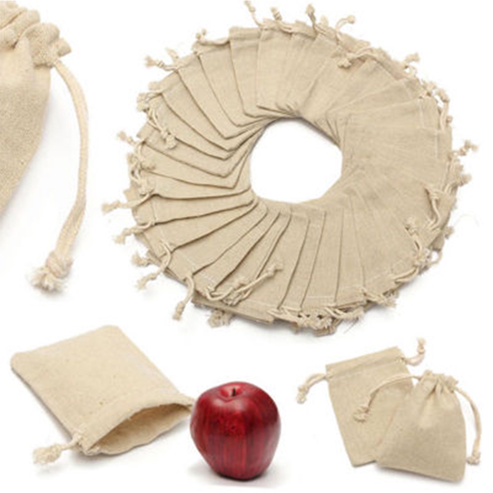 50X Small Burlap Linen Jute Sack Jewelry Pouch Drawstring Wedding Gift Mini-Bags 